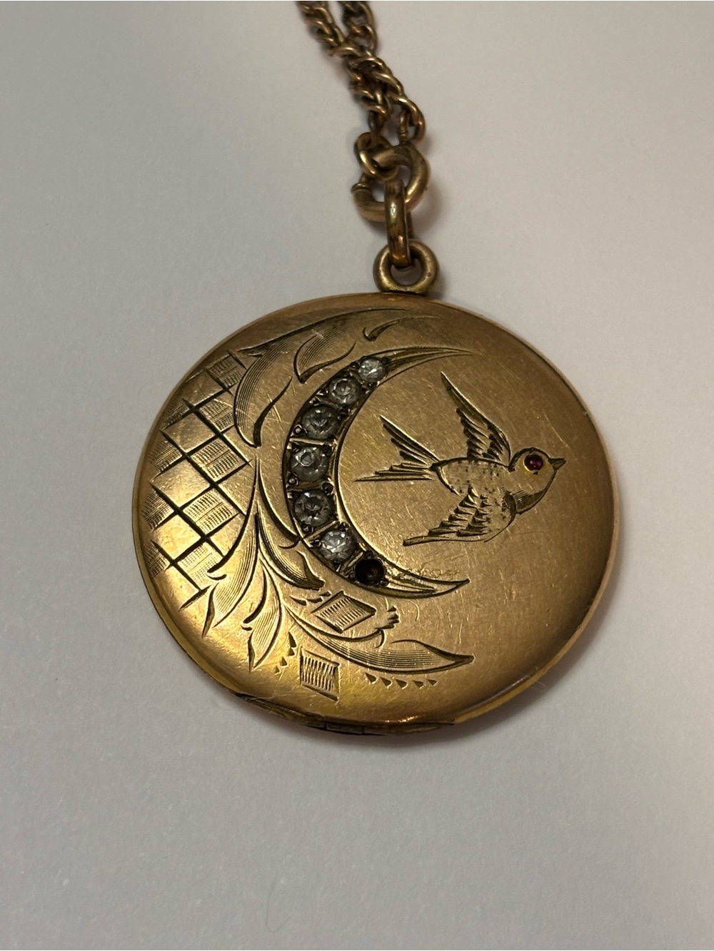 Vintage/antique Moon & Swallow Locket Necklace